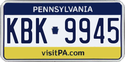 PA license plate KBK9945