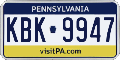 PA license plate KBK9947