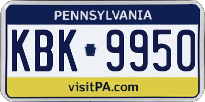PA license plate KBK9950