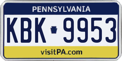 PA license plate KBK9953