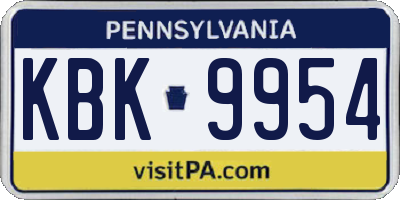 PA license plate KBK9954