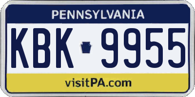 PA license plate KBK9955