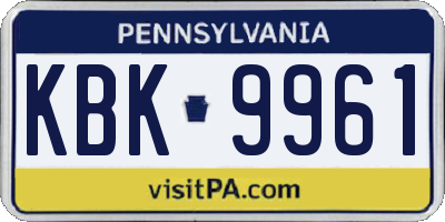 PA license plate KBK9961