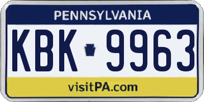 PA license plate KBK9963