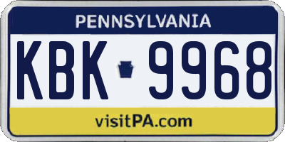 PA license plate KBK9968