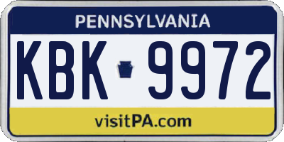 PA license plate KBK9972