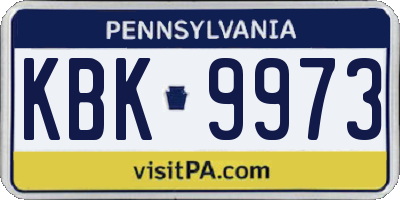 PA license plate KBK9973