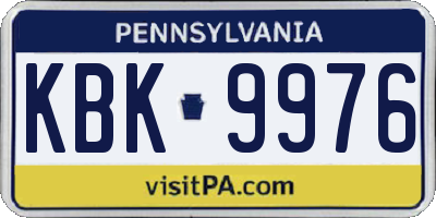 PA license plate KBK9976