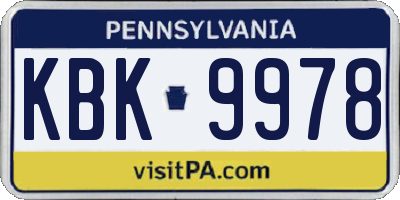 PA license plate KBK9978