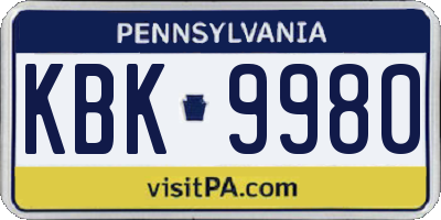 PA license plate KBK9980