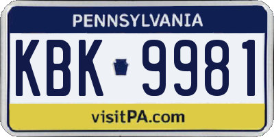 PA license plate KBK9981