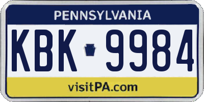 PA license plate KBK9984