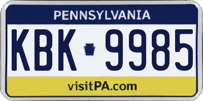 PA license plate KBK9985