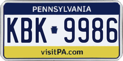 PA license plate KBK9986
