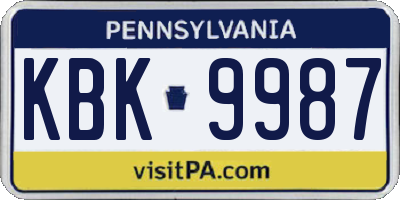 PA license plate KBK9987