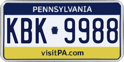 PA license plate KBK9988