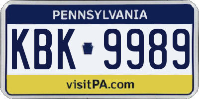 PA license plate KBK9989