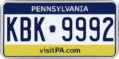 PA license plate KBK9992