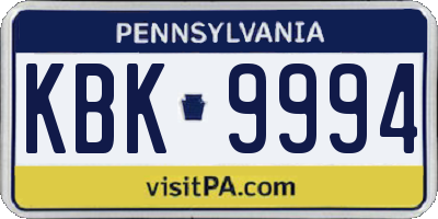 PA license plate KBK9994