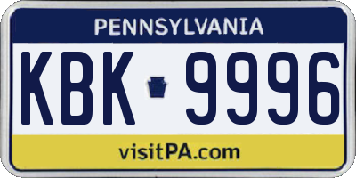 PA license plate KBK9996