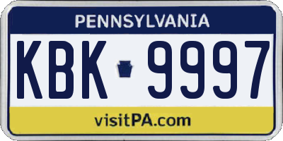PA license plate KBK9997