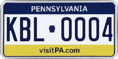 PA license plate KBL0004