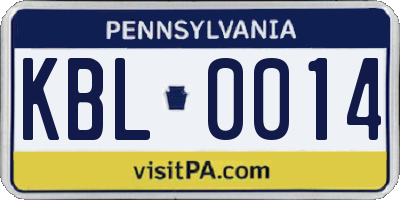 PA license plate KBL0014