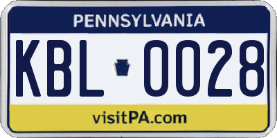 PA license plate KBL0028