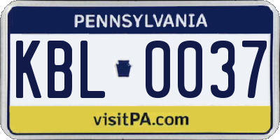 PA license plate KBL0037