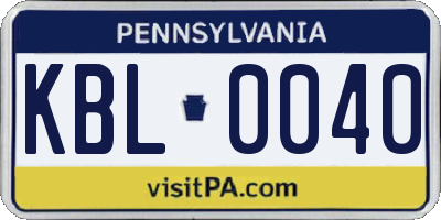 PA license plate KBL0040