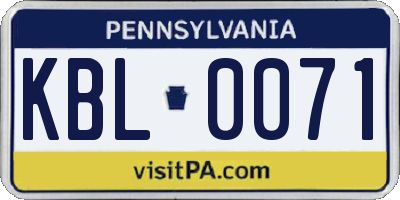 PA license plate KBL0071