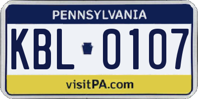 PA license plate KBL0107