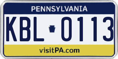 PA license plate KBL0113