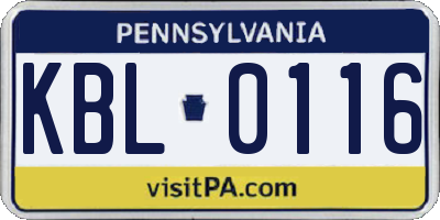 PA license plate KBL0116