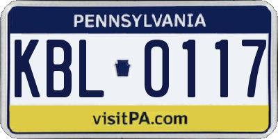 PA license plate KBL0117