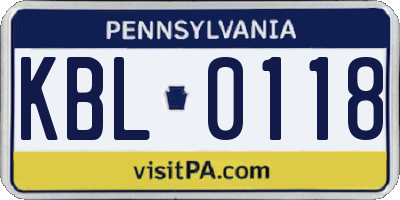 PA license plate KBL0118
