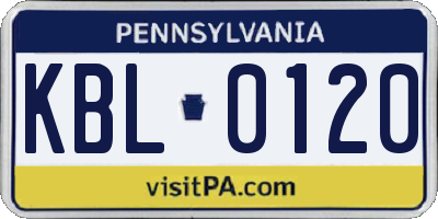 PA license plate KBL0120