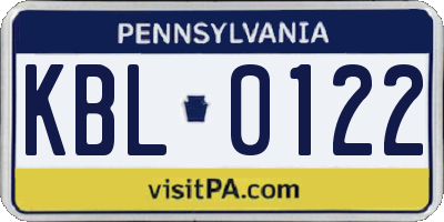 PA license plate KBL0122