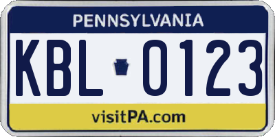 PA license plate KBL0123