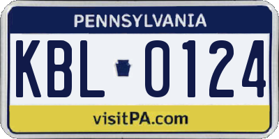 PA license plate KBL0124