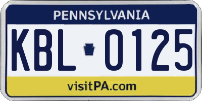 PA license plate KBL0125