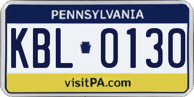 PA license plate KBL0130