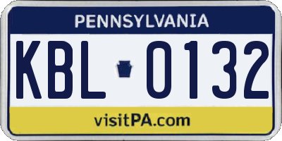 PA license plate KBL0132