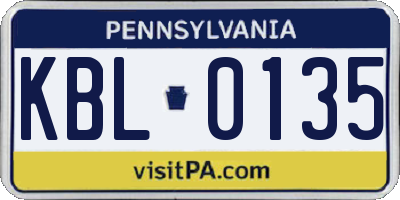PA license plate KBL0135