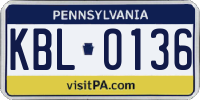 PA license plate KBL0136