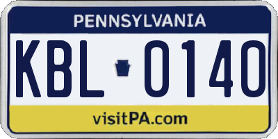 PA license plate KBL0140
