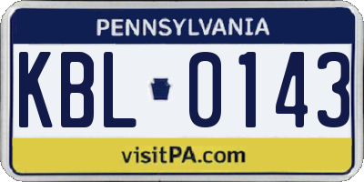 PA license plate KBL0143