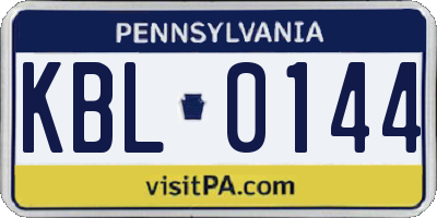 PA license plate KBL0144