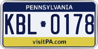 PA license plate KBL0178