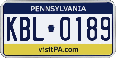 PA license plate KBL0189